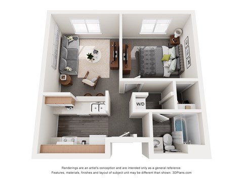 Floor plan for 1 bed, 1 bath, 485 sqft